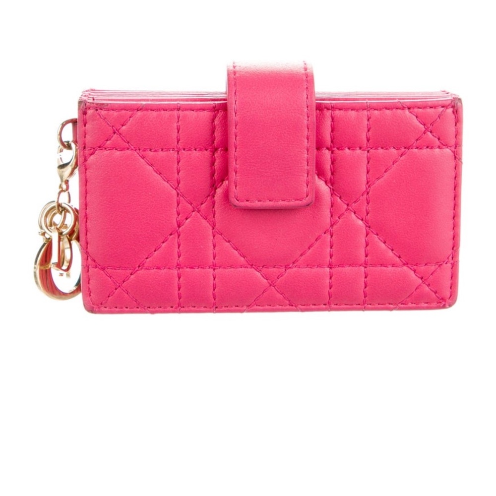 Dior Pink Quilted Card Holder with Gold Charm